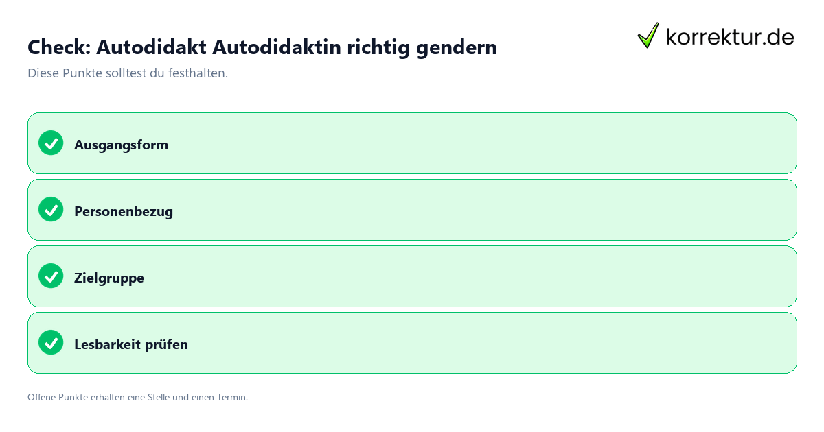 Autodidakt Autodidaktin richtig gendern mit Checkliste für Unterlagen und nächste Schritte