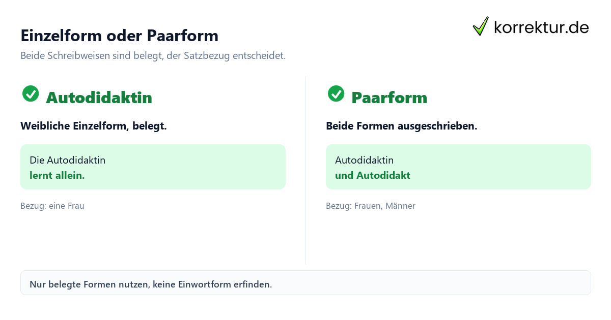 Einzelform oder Paarform Autodidakt und Autodidaktin richtig gendern: Einzelform und Paarform im Vergleich