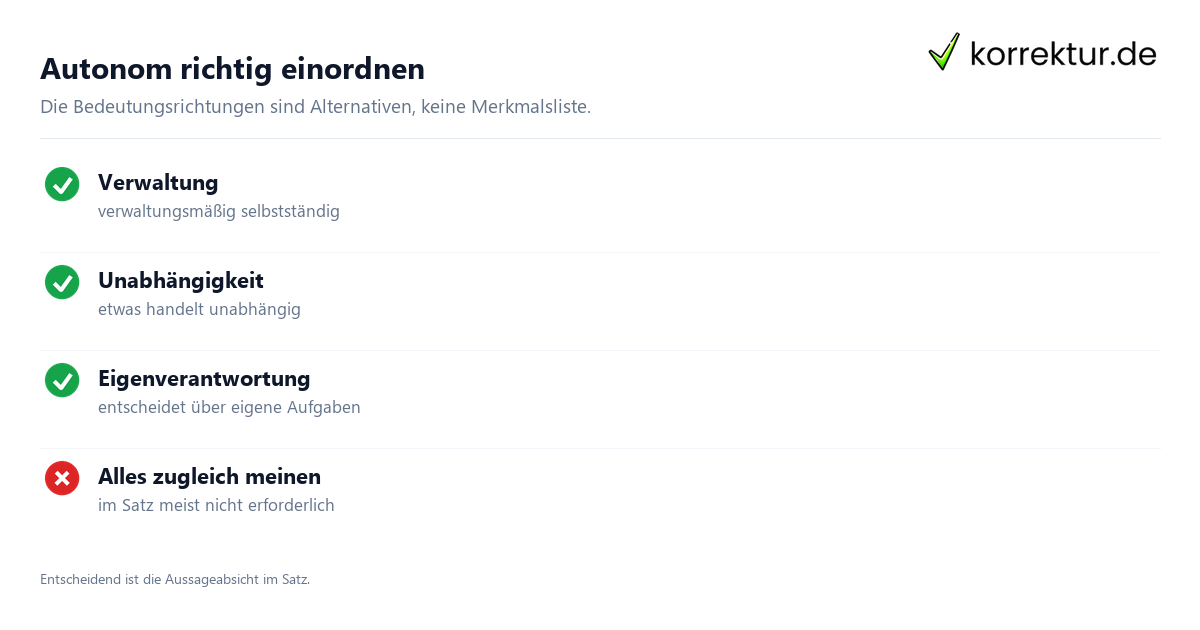 Autonom richtig einordnen Was bedeutet „autonom“? Bedeutung und Verwendung: Lesarten prüfen