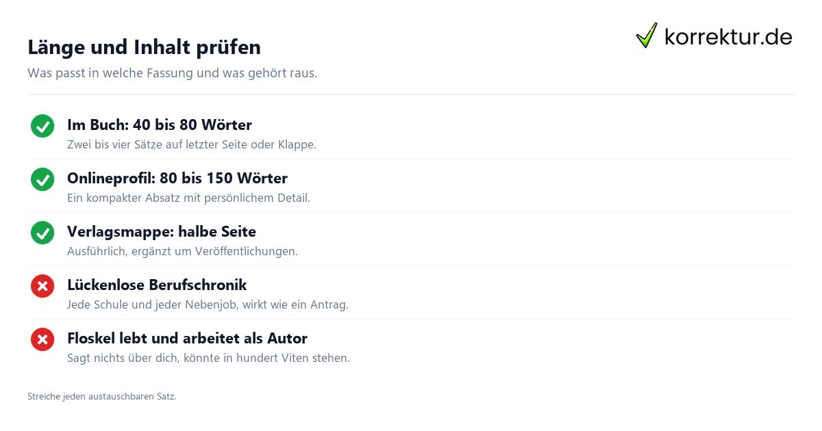 Autorenvita Länge und Inhalt je Einsatzort