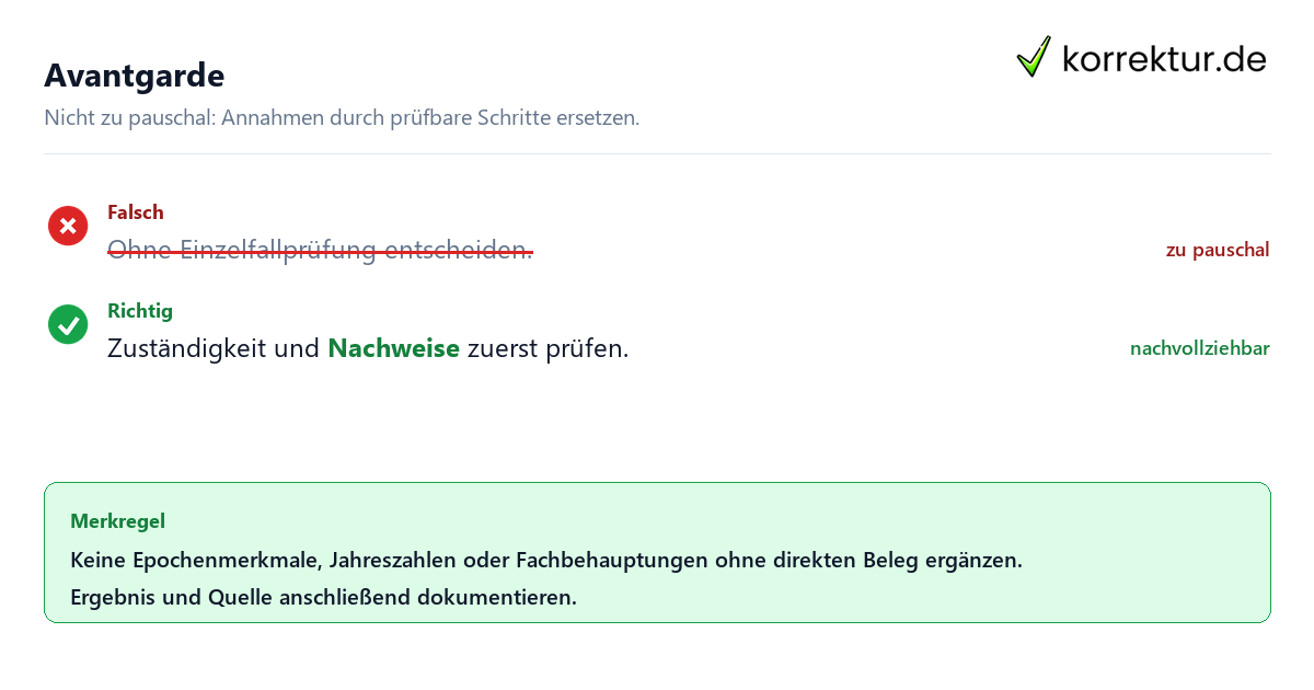 Ungeeignete und belastbare Vorgehensweise bei Avantgarde