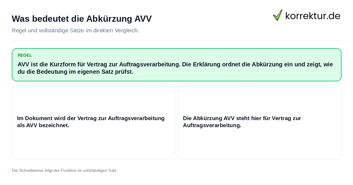 Konkrete Regel und vollständige Beispielsätze zu Was bedeutet die Abkürzung AVV