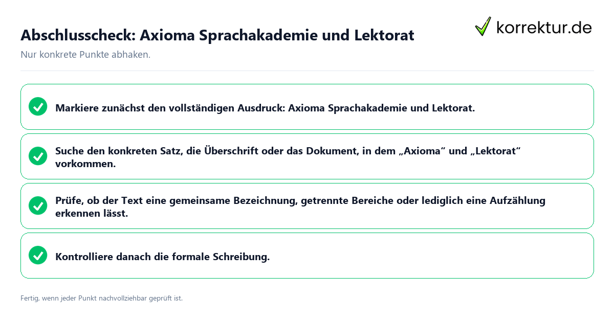 Konkreter Abschlusscheck zu Axioma Sprachakademie und Lektorat