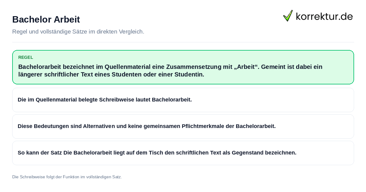 Bachelor Arbeit Konkrete Regel und vollständige Beispielsätze zu Bachelor Arbeit