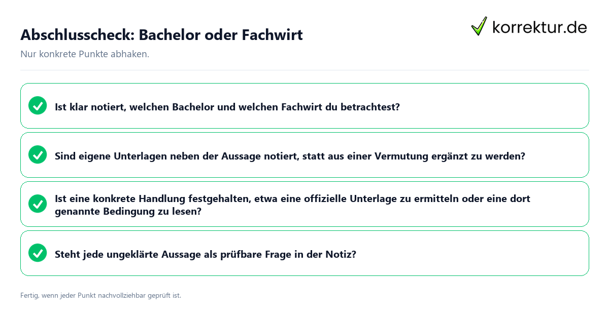 Abschlusscheck: Bachelor oder Fachwirt Konkreter Abschlusscheck zu Bachelor oder Fachwirt