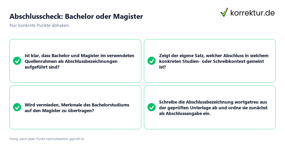 Konkreter Abschlusscheck zu Bachelor oder Magister