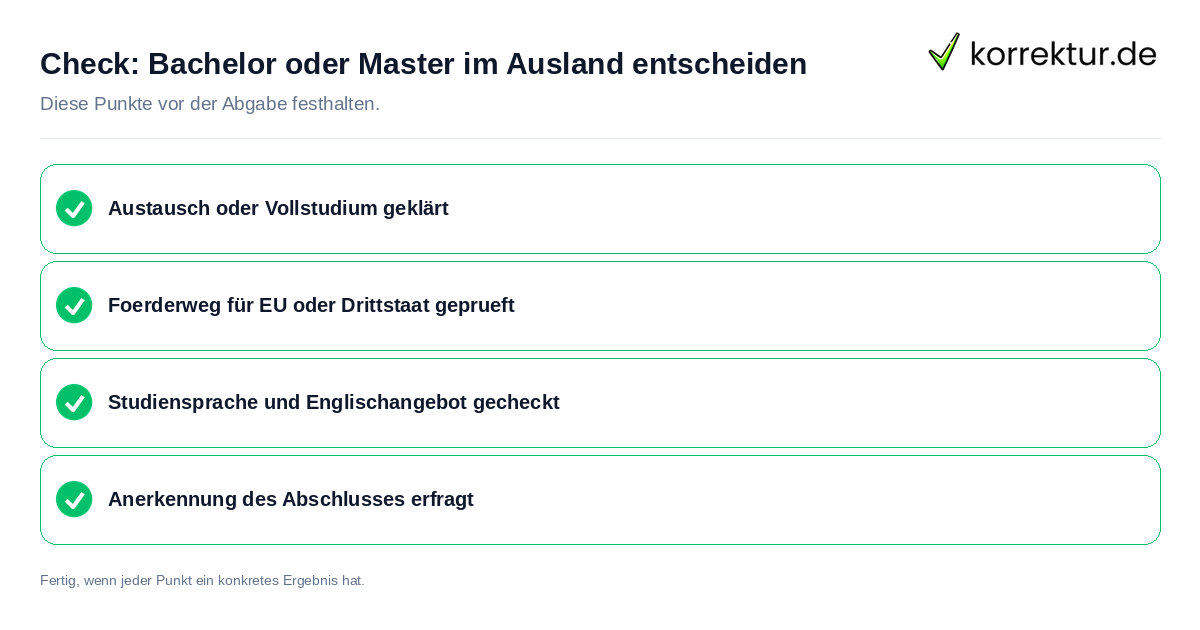 Bachelor oder Master im Ausland entscheiden: Prüfliste mit vier Punkten