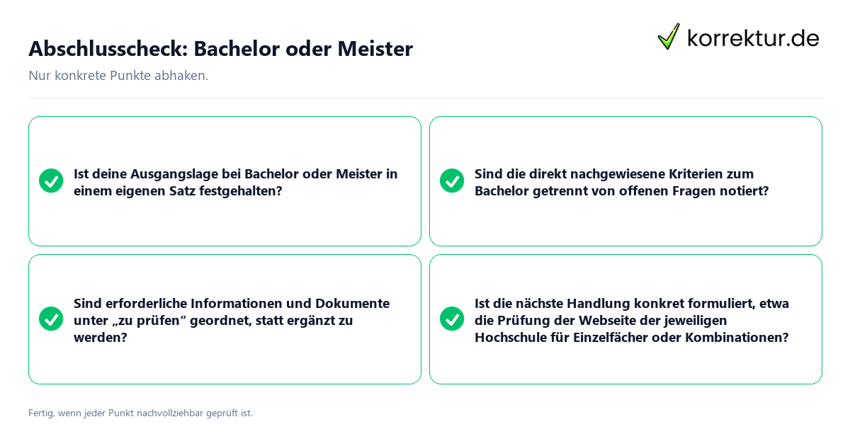 Abschlusscheck: Bachelor oder Meister Konkreter Abschlusscheck zu Bachelor oder Meister