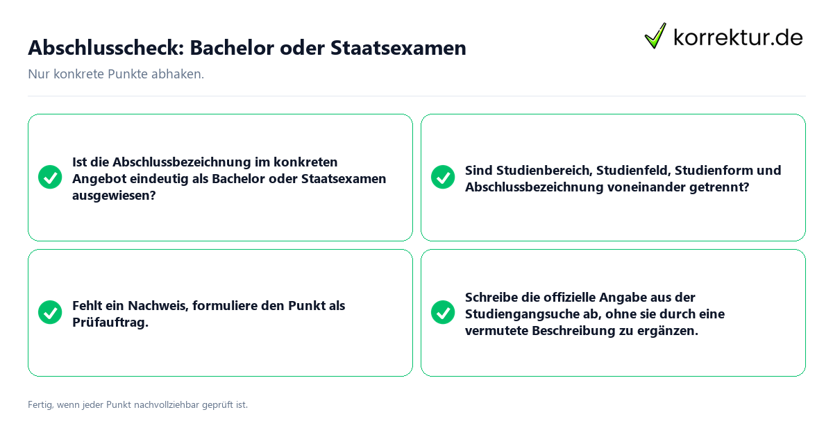 Abschlusscheck: Bachelor oder Staatsexamen Konkreter Abschlusscheck zu Bachelor oder Staatsexamen