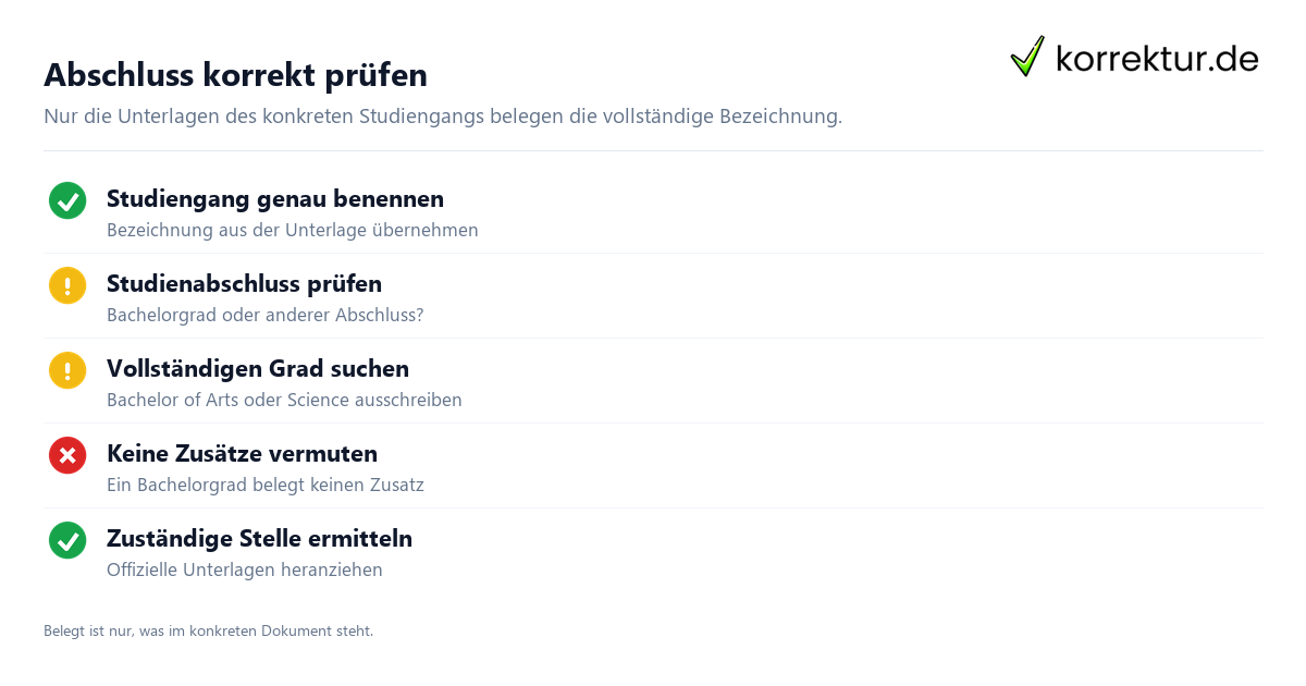 Abschluss korrekt prüfen Bachelor of Arts oder Bachelor of Science richtig einordnen: Angaben prüfen