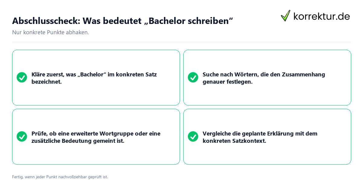 Konkreter Abschlusscheck zu Was bedeutet „Bachelor schreiben“