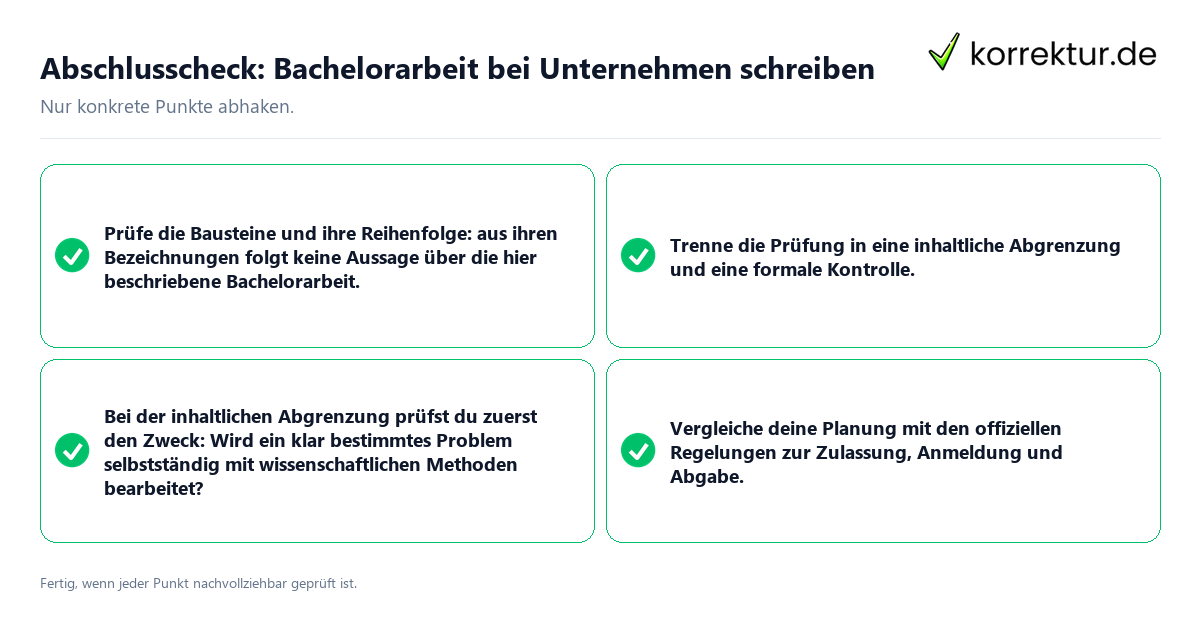 Konkreter Abschlusscheck zu Bachelorarbeit bei Unternehmen schreiben