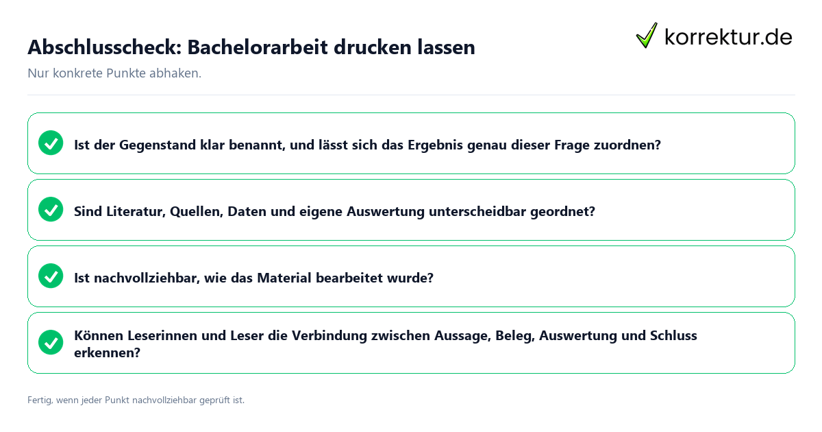 Konkreter Abschlusscheck zu Bachelorarbeit drucken lassen