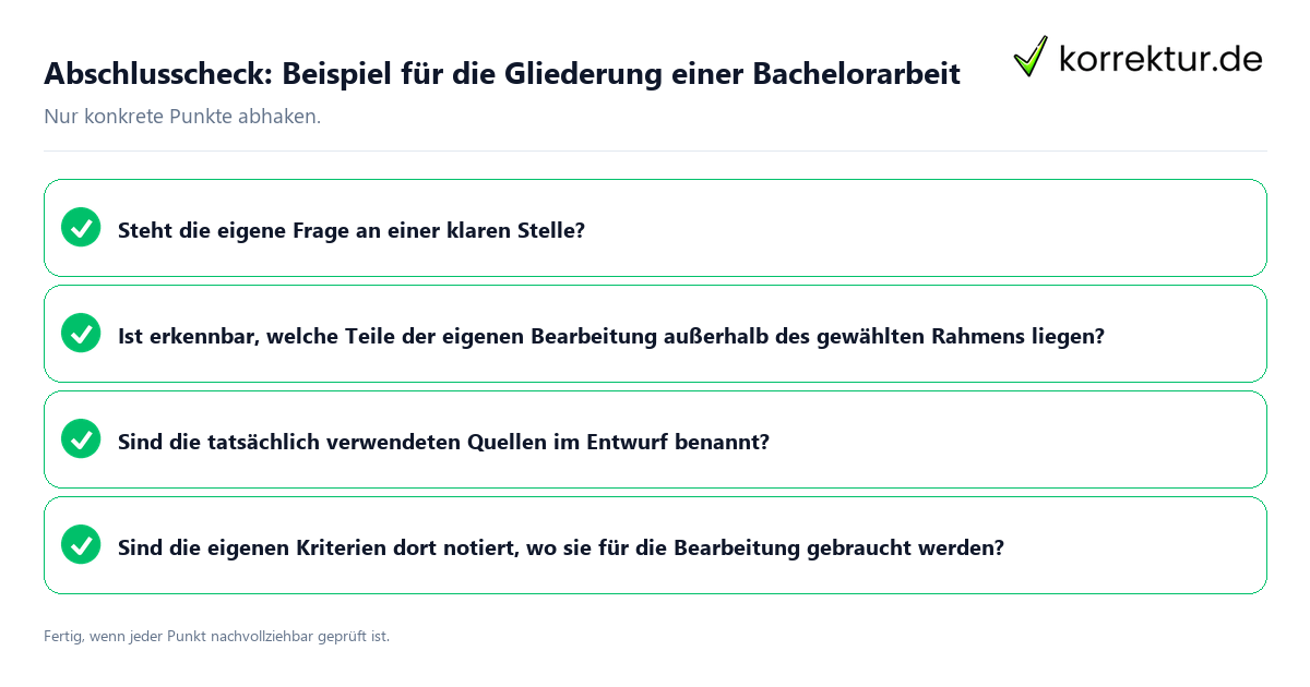 Konkreter Abschlusscheck zu Beispiel für die Gliederung einer Bachelorarbeit