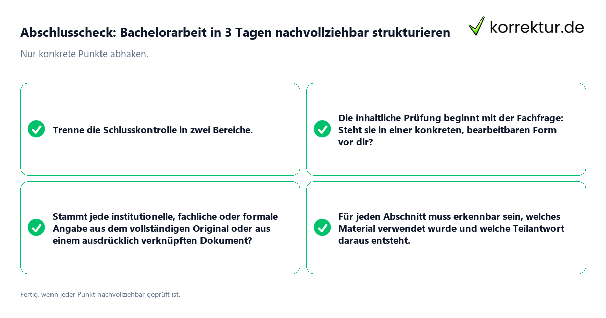 Abschlusscheck: Bachelorarbeit in 3 Tagen nachvollziehbar strukturieren Konkreter Abschlusscheck zu Bachelorarbeit in 3 Tagen nachvollziehbar strukturieren
