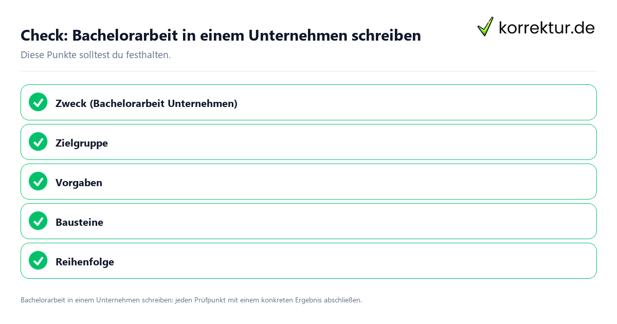 Bachelorarbeit in einem Unternehmen schreiben mit einer themenspezifischen Checkliste