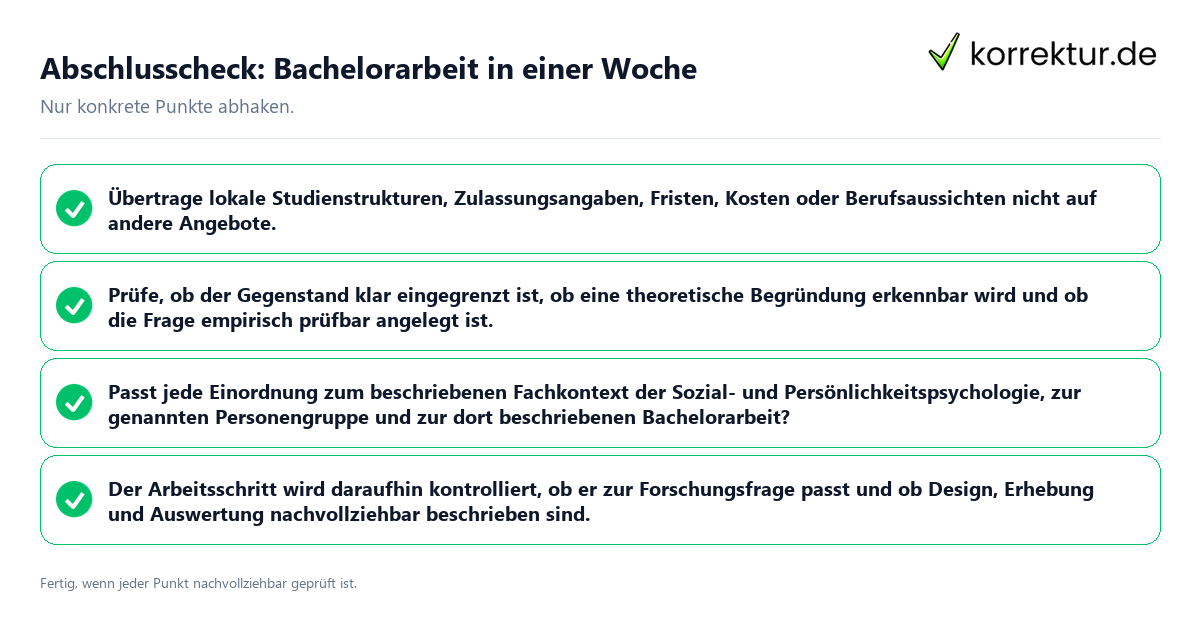 Konkreter Abschlusscheck zu Bachelorarbeit in einer Woche