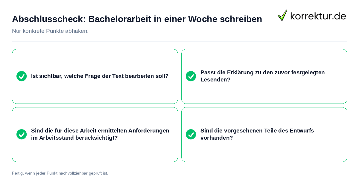 Konkreter Abschlusscheck zu Bachelorarbeit in einer Woche schreiben