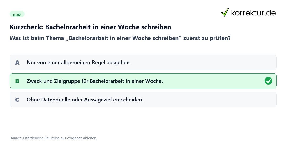Bachelorarbeit in einer Woche schreiben mit einem Kurzquiz zum sinnvollen nächsten Schritt