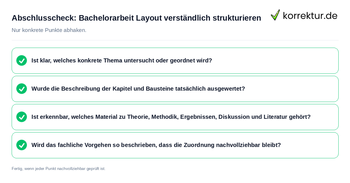 Konkreter Abschlusscheck zu Bachelorarbeit Layout verständlich strukturieren