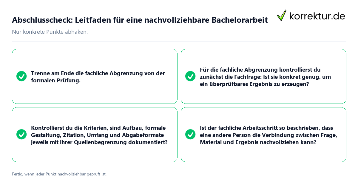 Konkreter Abschlusscheck zu Leitfaden für eine nachvollziehbare Bachelorarbeit