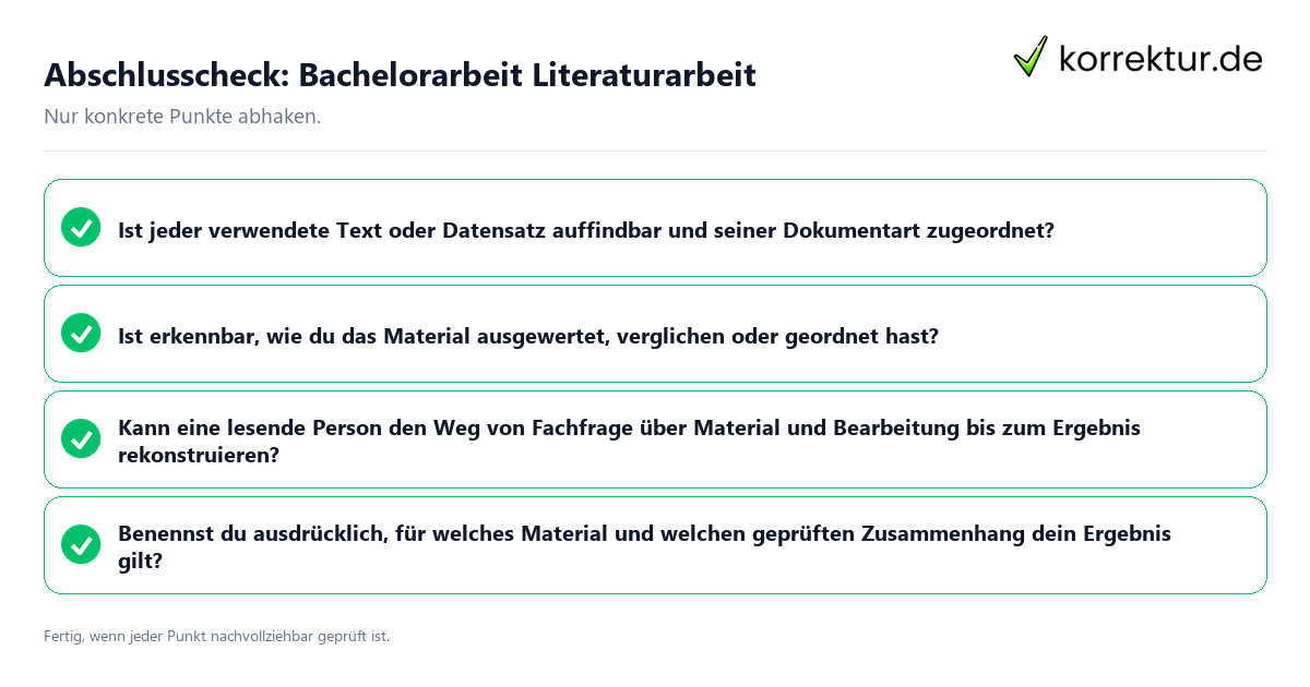 Konkreter Abschlusscheck zu Bachelorarbeit Literaturarbeit