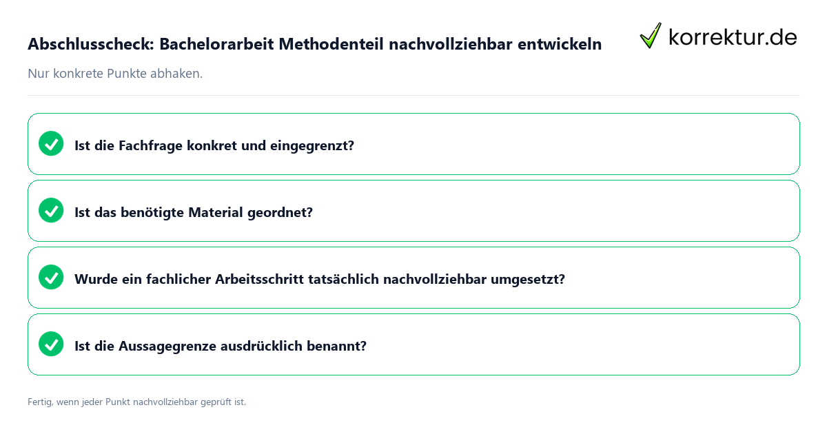 Konkreter Abschlusscheck zu Bachelorarbeit Methodenteil nachvollziehbar entwickeln