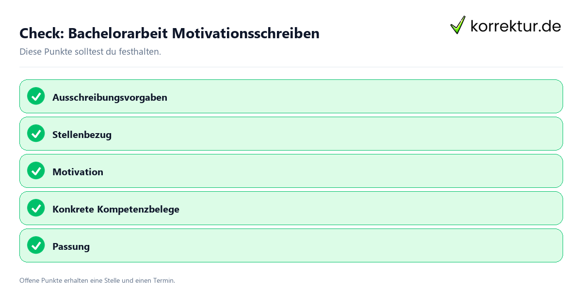Bachelorarbeit Motivationsschreiben mit Checkliste für Unterlagen und nächste Schritte