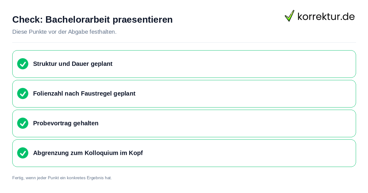 Bachelorarbeit präsentieren: Prüfliste mit vier Punkten