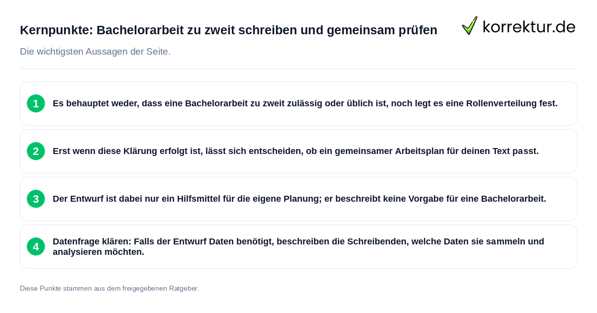 Kernpunkte: Bachelorarbeit zu zweit schreiben und gemeinsam prüfen Konkrete Kernpunkte zu Bachelorarbeit zu zweit schreiben und gemeinsam prüfen