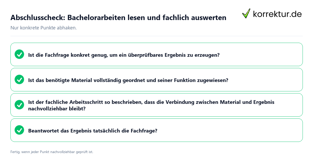 Abschlusscheck: Bachelorarbeiten lesen und fachlich auswerten Konkreter Abschlusscheck zu Bachelorarbeiten lesen und fachlich auswerten