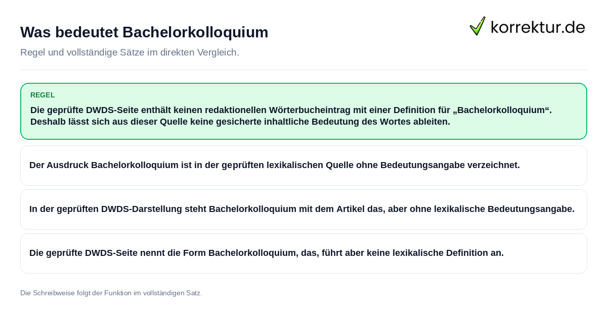 Konkrete Regel und vollständige Beispielsätze zu Was bedeutet Bachelorkolloquium