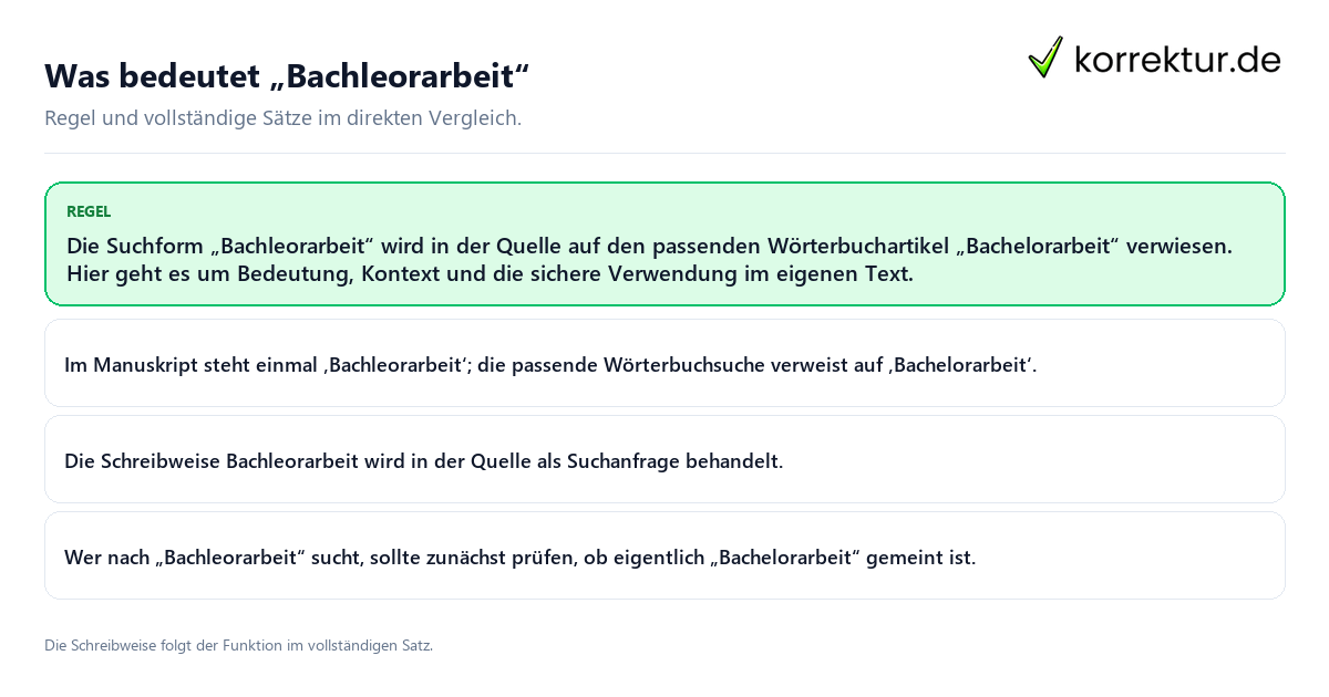 Konkrete Regel und vollständige Beispielsätze zu Was bedeutet „Bachleorarbeit“