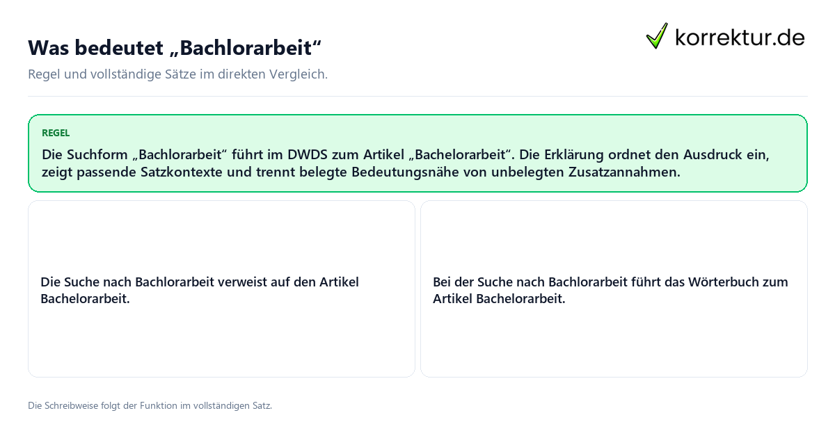 Konkrete Regel und vollständige Beispielsätze zu Was bedeutet „Bachlorarbeit“
