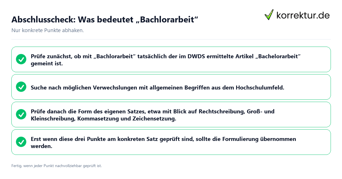 Konkreter Abschlusscheck zu Was bedeutet „Bachlorarbeit“