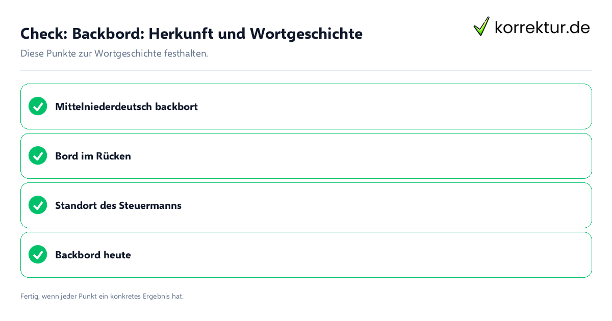 Check: Backbord: Herkunft und Wortgeschichte Backbord: Herkunft und Wortgeschichte: Prüfliste mit vier Punkten