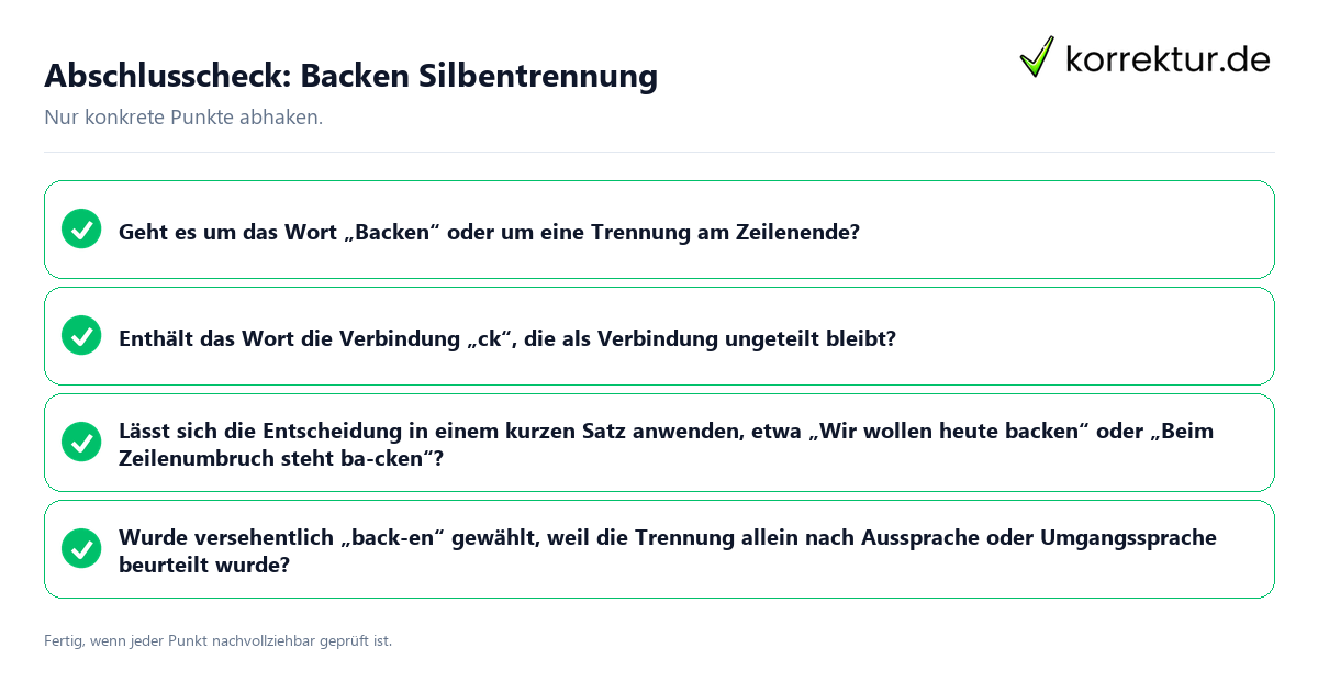 Konkreter Abschlusscheck zu Backen Silbentrennung
