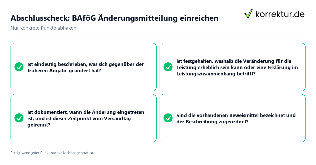 Konkreter Abschlusscheck zu BAföG Änderungsmitteilung einreichen