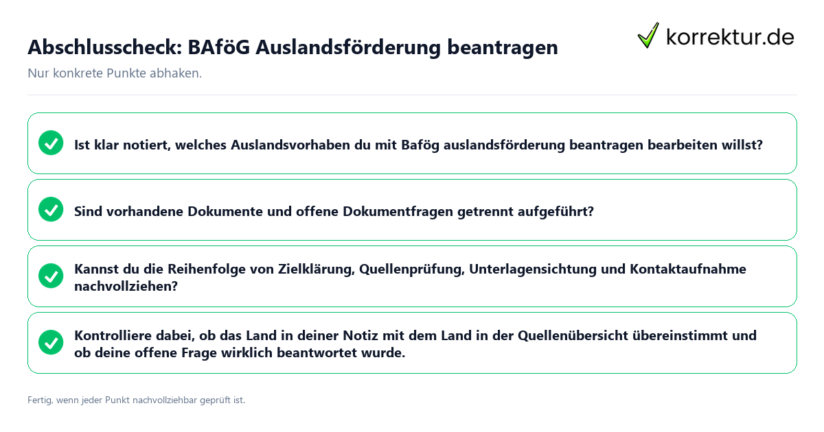 Abschlusscheck: BAföG Auslandsförderung beantragen Konkreter Abschlusscheck zu BAföG Auslandsförderung beantragen