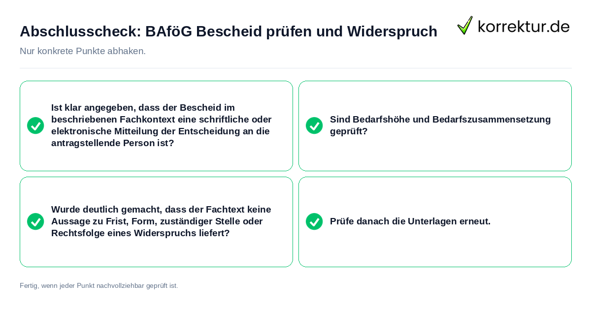 Konkreter Abschlusscheck zu BAföG Bescheid prüfen und Widerspruch