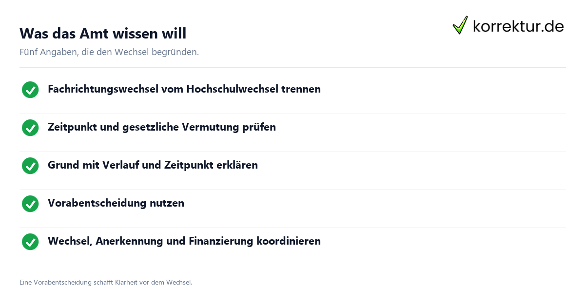 Fachrichtungswechsel Checkliste