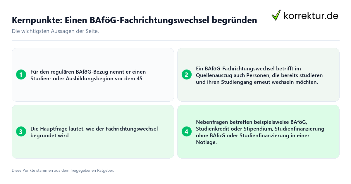 Konkrete Kernpunkte zu Einen BAföG-Fachrichtungswechsel begründen