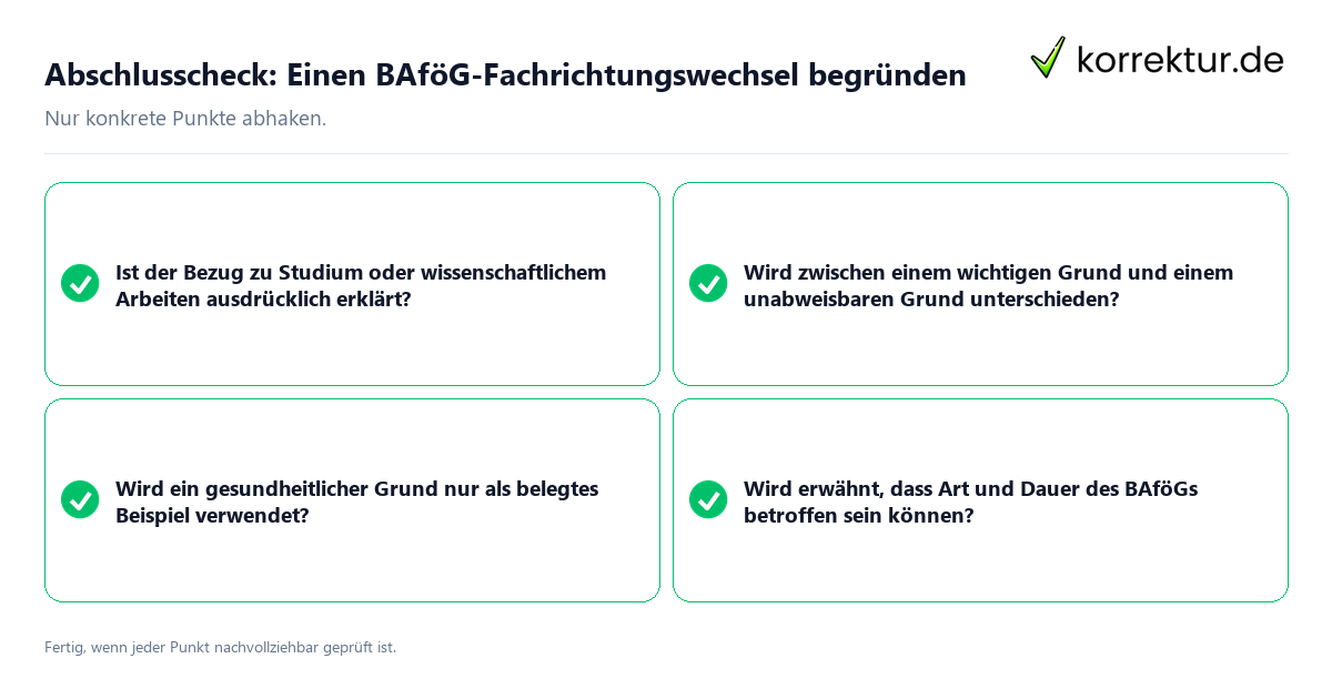 Konkreter Abschlusscheck zu Einen BAföG-Fachrichtungswechsel begründen