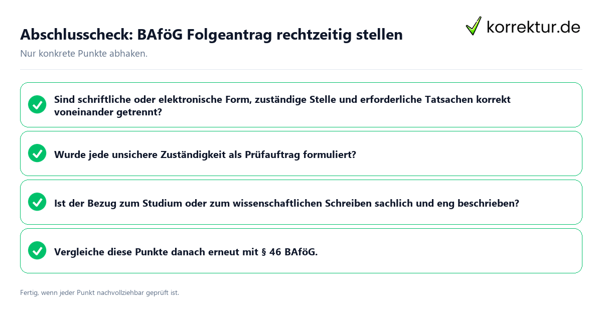 Konkreter Abschlusscheck zu BAföG Folgeantrag rechtzeitig stellen