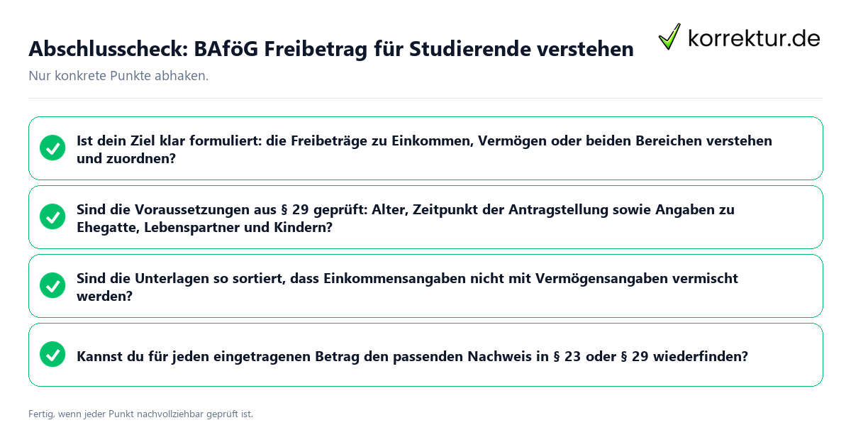 Abschlusscheck: BAföG Freibetrag für Studierende verstehen Konkreter Abschlusscheck zu BAföG Freibetrag für Studierende verstehen