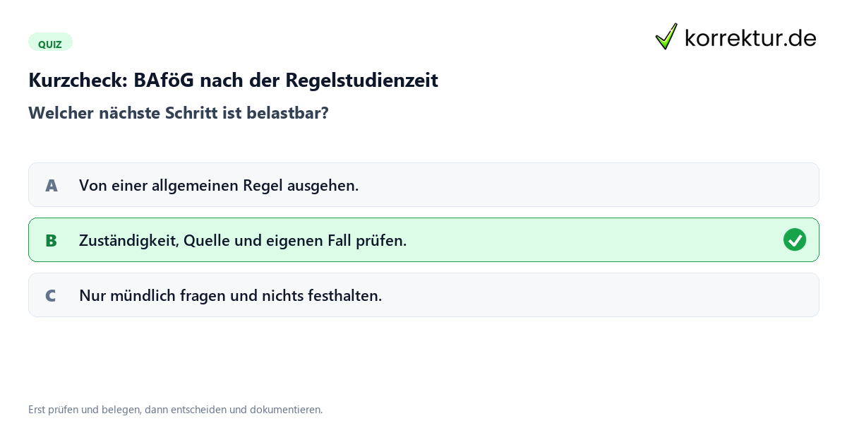 BAföG nach der Regelstudienzeit mit einem Kurzquiz zum sinnvollen nächsten Schritt