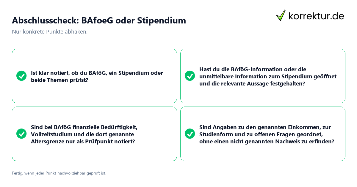 Konkreter Abschlusscheck zu BAfoeG oder Stipendium