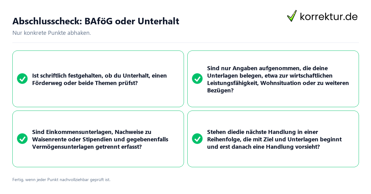 Abschlusscheck: BAföG oder Unterhalt Konkreter Abschlusscheck zu BAföG oder Unterhalt