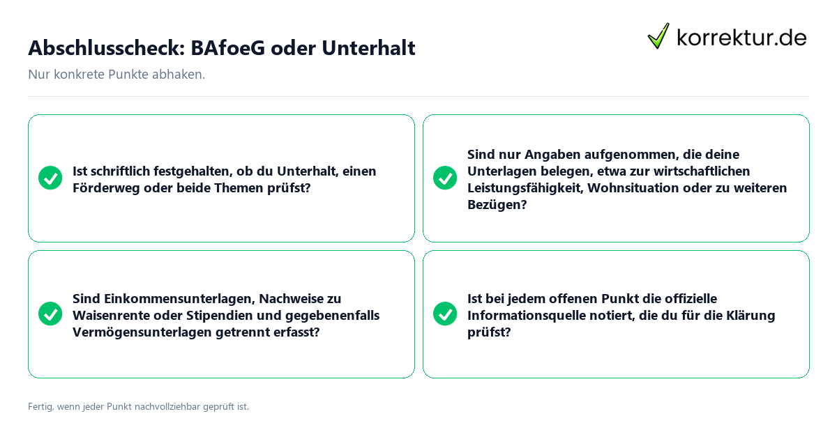 Konkreter Abschlusscheck zu BAfoeG oder Unterhalt