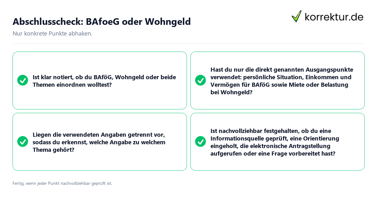 Konkreter Abschlusscheck zu BAfoeG oder Wohngeld